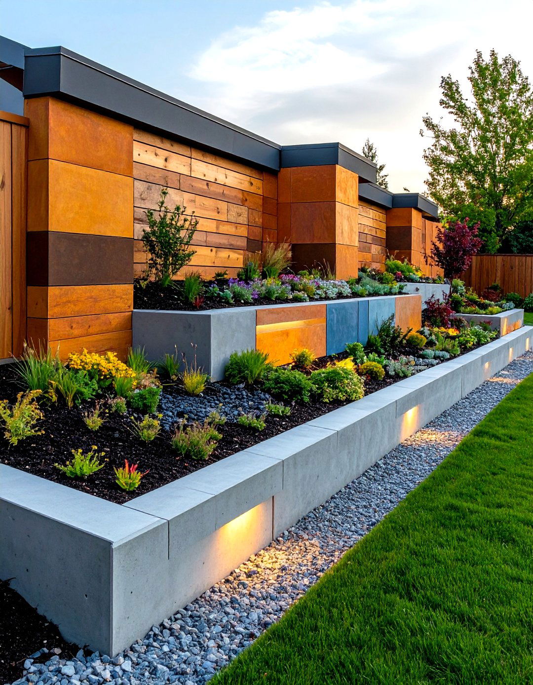 Contemporary Retaining Wall Art Installation - 24 Down Sloped Backyard Ideas