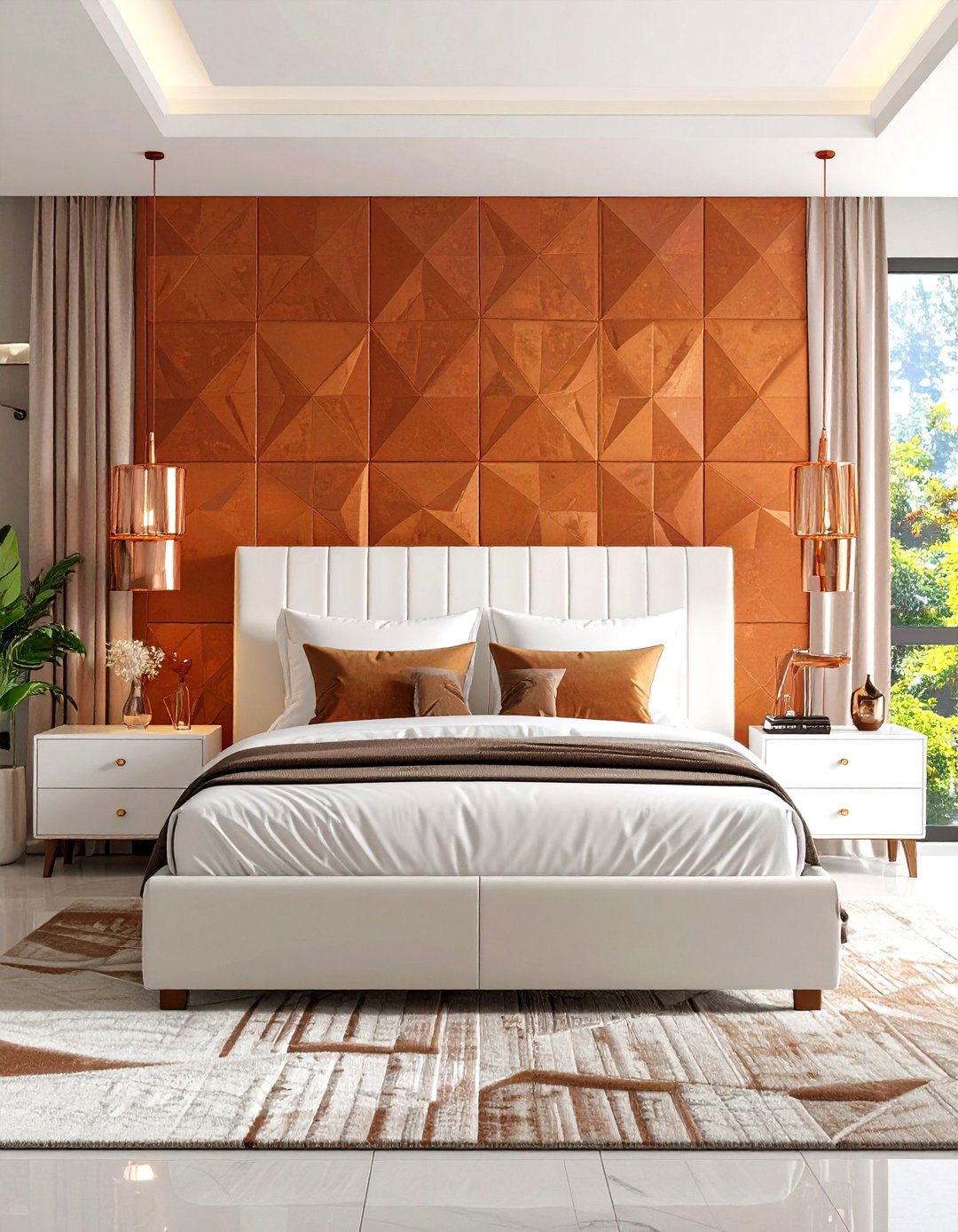 Contemporary Rust Bedroom with Geometric Patterns - 24 Rust Bedroom Ideas