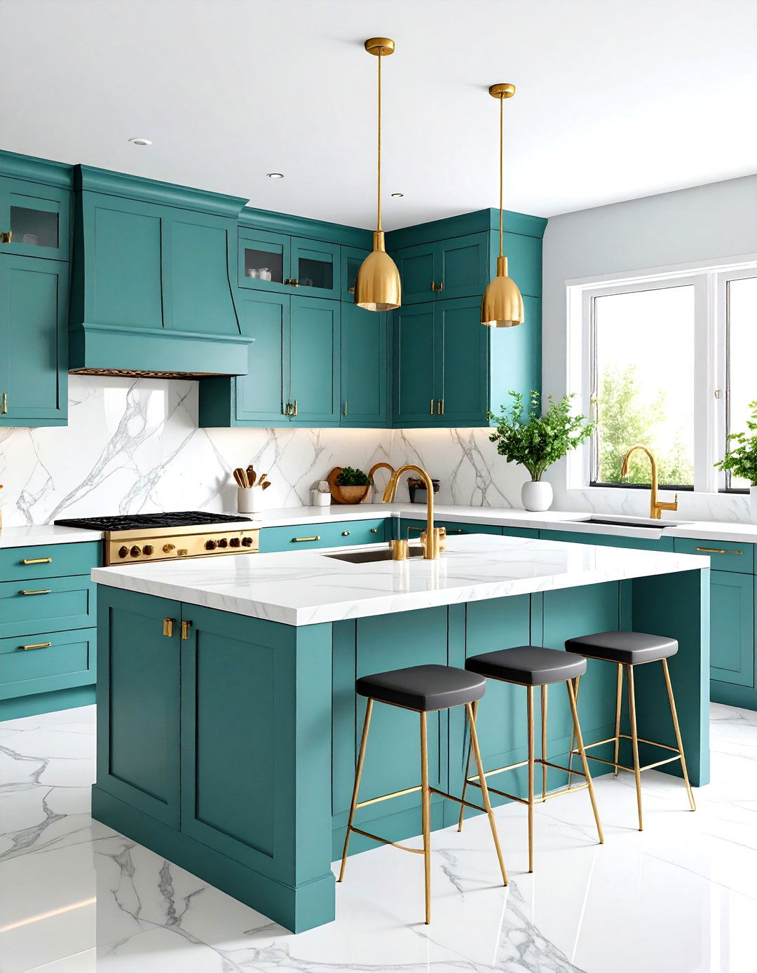 Contemporary Seafoam Green and Brass Kitchen - 24 Seafoam Green Kitchen Ideas