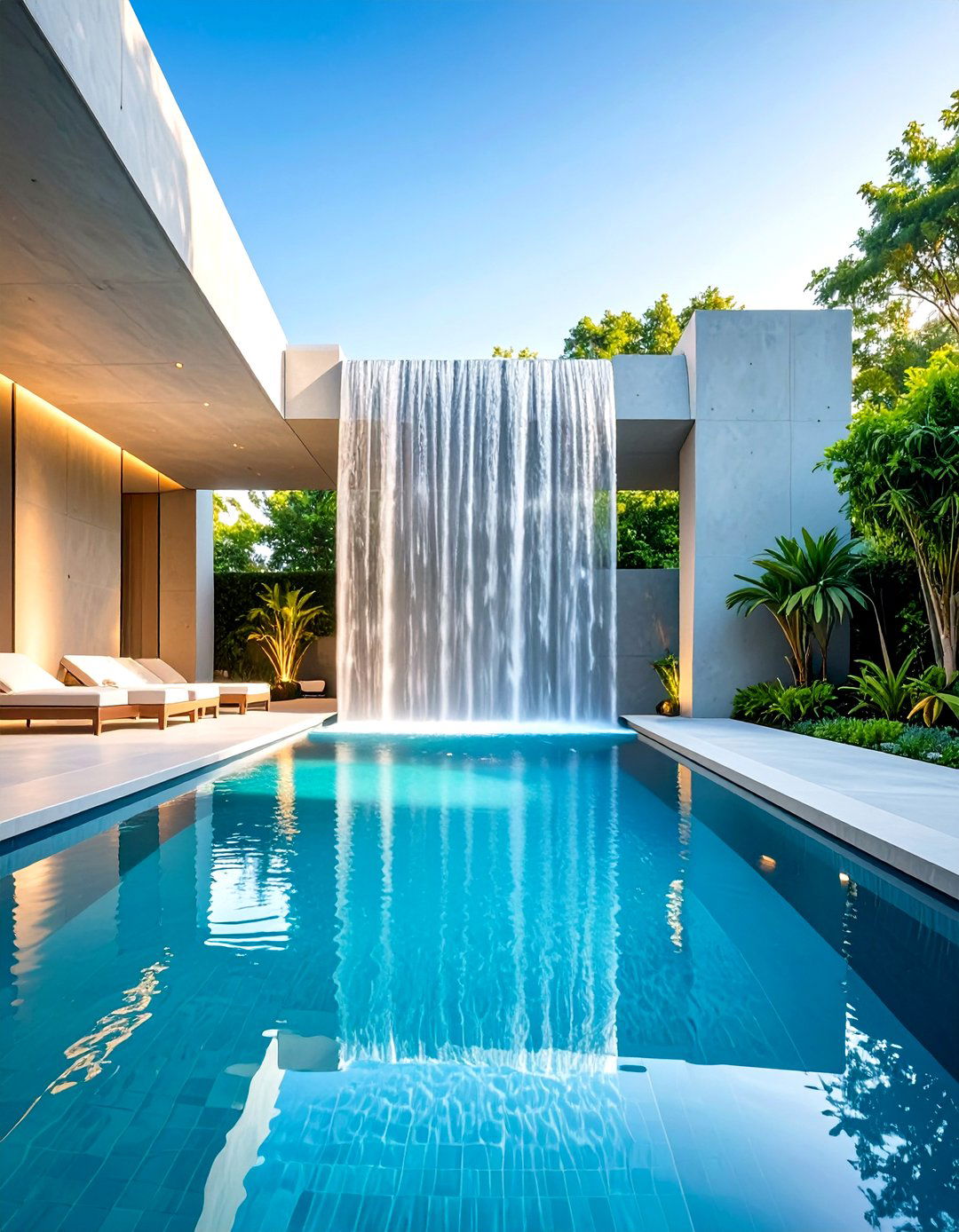Contemporary Sheer Descent Waterfalls - 24 Small Pool Waterfall Ideas