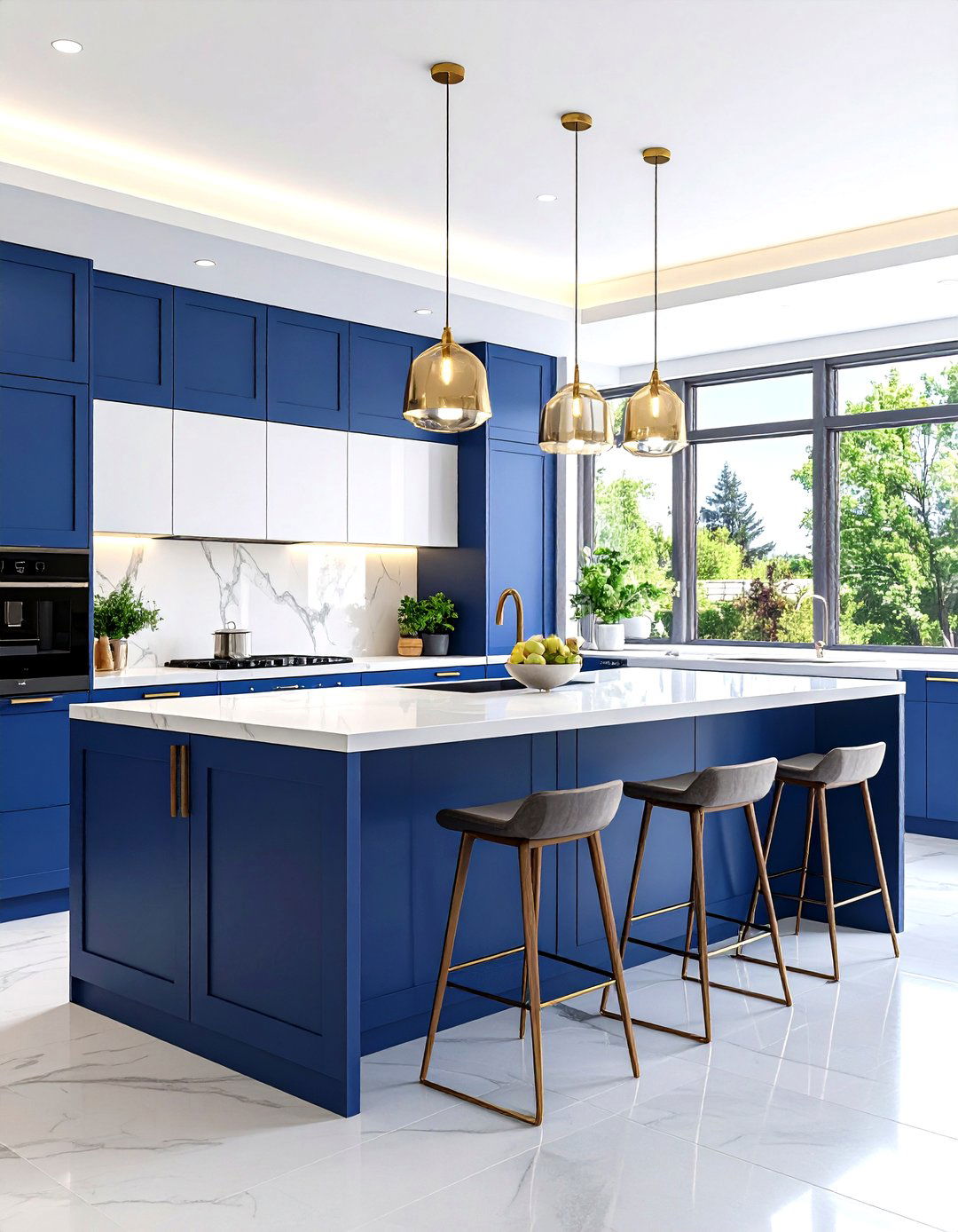 Contemporary Slate Blue Island Kitchen - 24 White Kitchen Cabinets With Blue Island