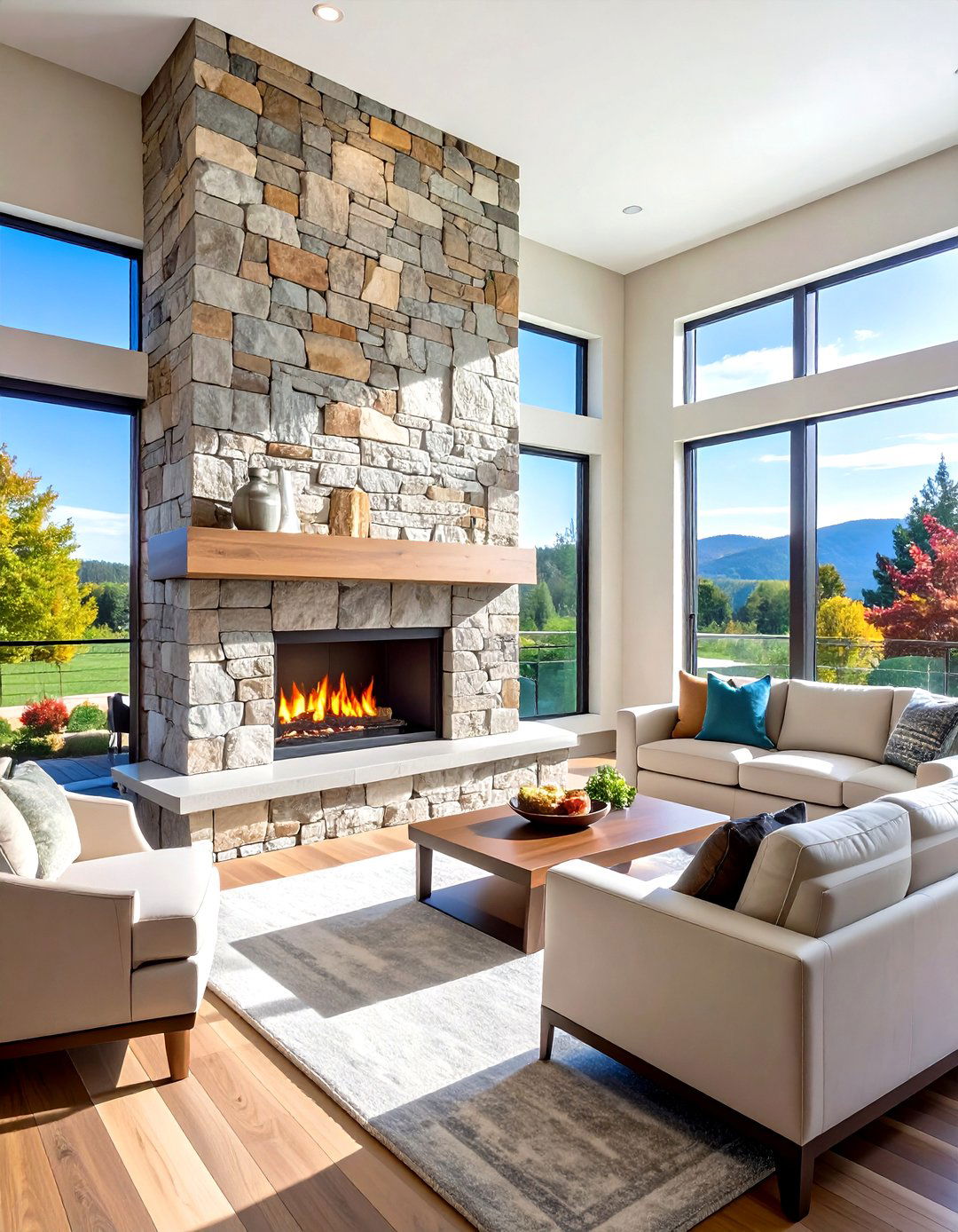 Contemporary Split Face Stone Veneer Wall - 24 Faux Stone Fireplace Ideas