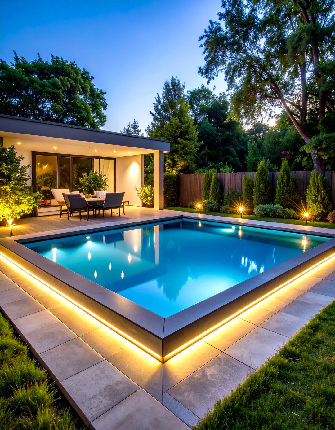 Contemporary Square Pool with LED Edge Lighting - 24 Small Garden Reflecting Pool Ideas
