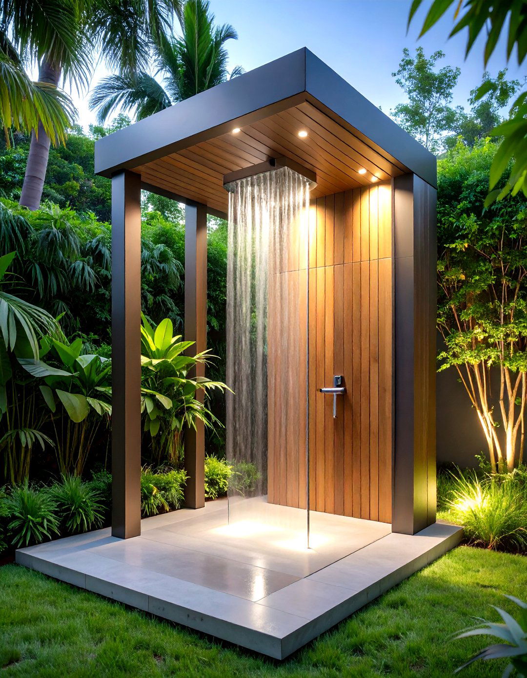 Contemporary Steel and Wood Hybrid Design - 24 Outdoor Shower Ideas
