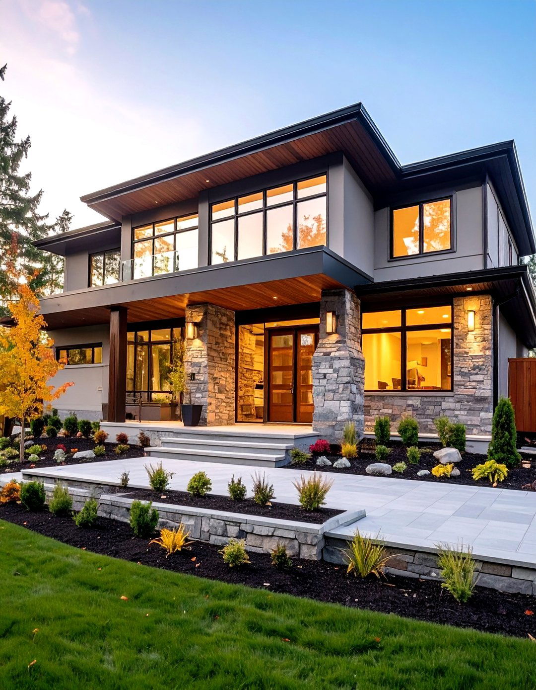 Contemporary Stone Veneer Accent Design - 24 Exterior House Siding Ideas