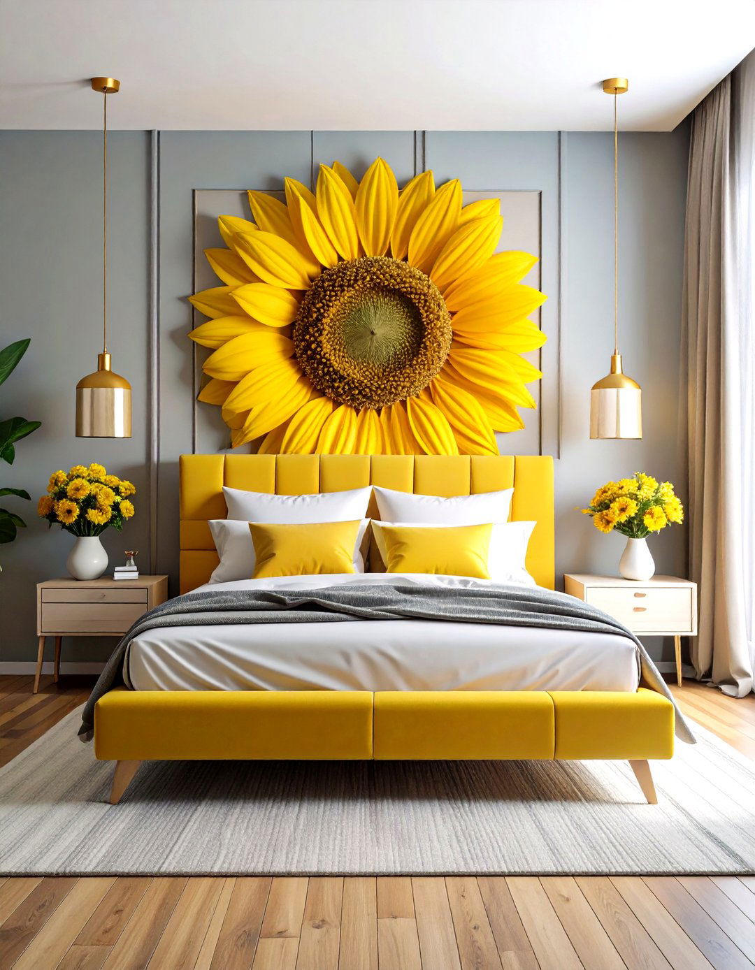 Contemporary Sunflower Geometric Patterns - 24 Sunflower Bedroom Ideas