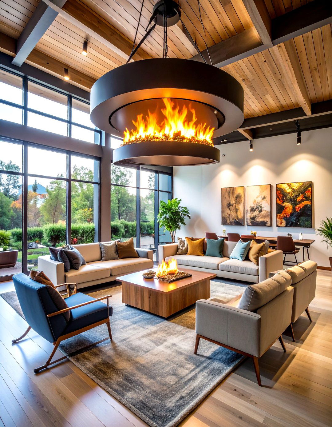 Contemporary Suspended Fireplace - 24 Home Office With Fireplace Ideas