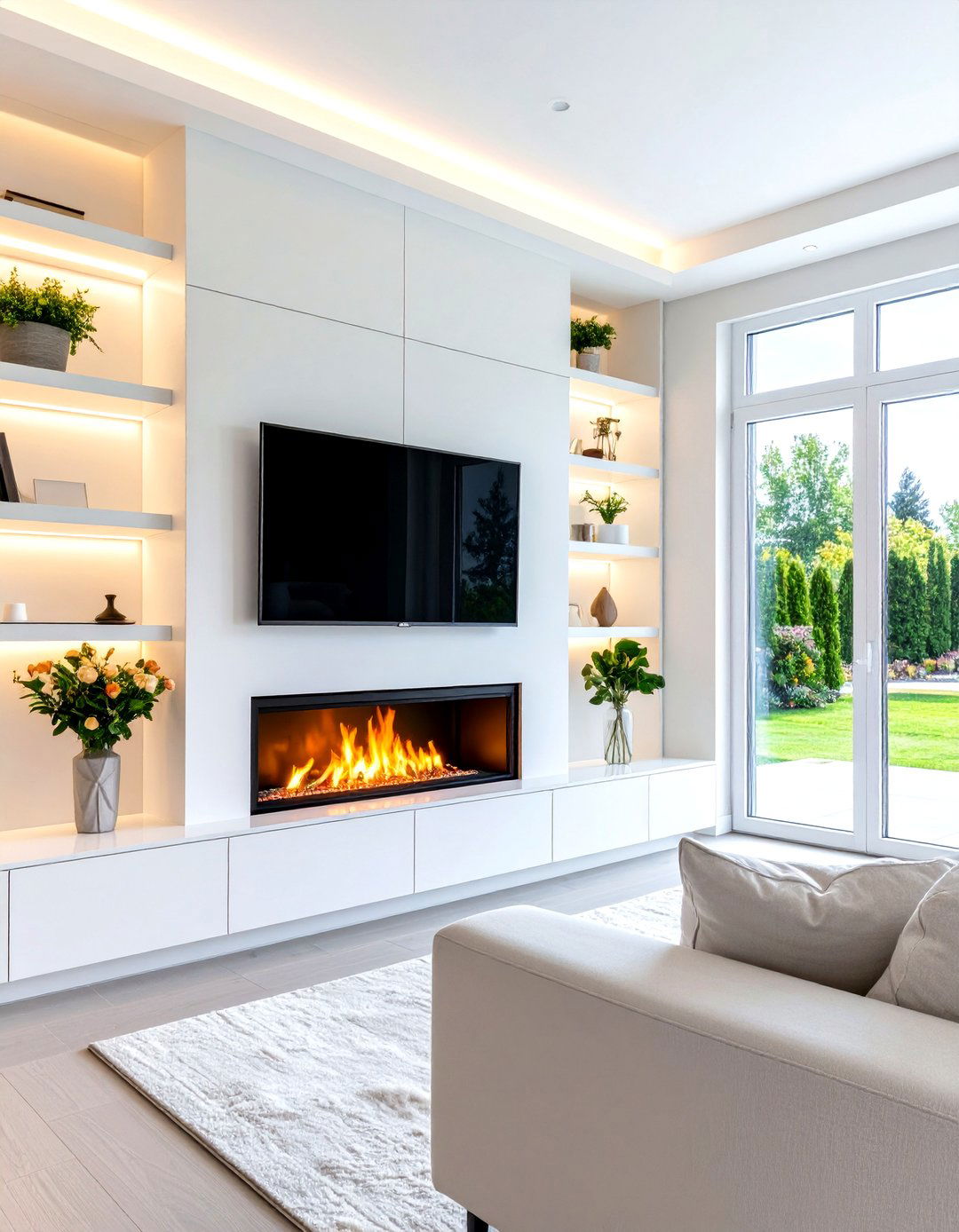Contemporary TV Above Electric Fireplace Built In - 24 Tv Over Fireplace Ideas
