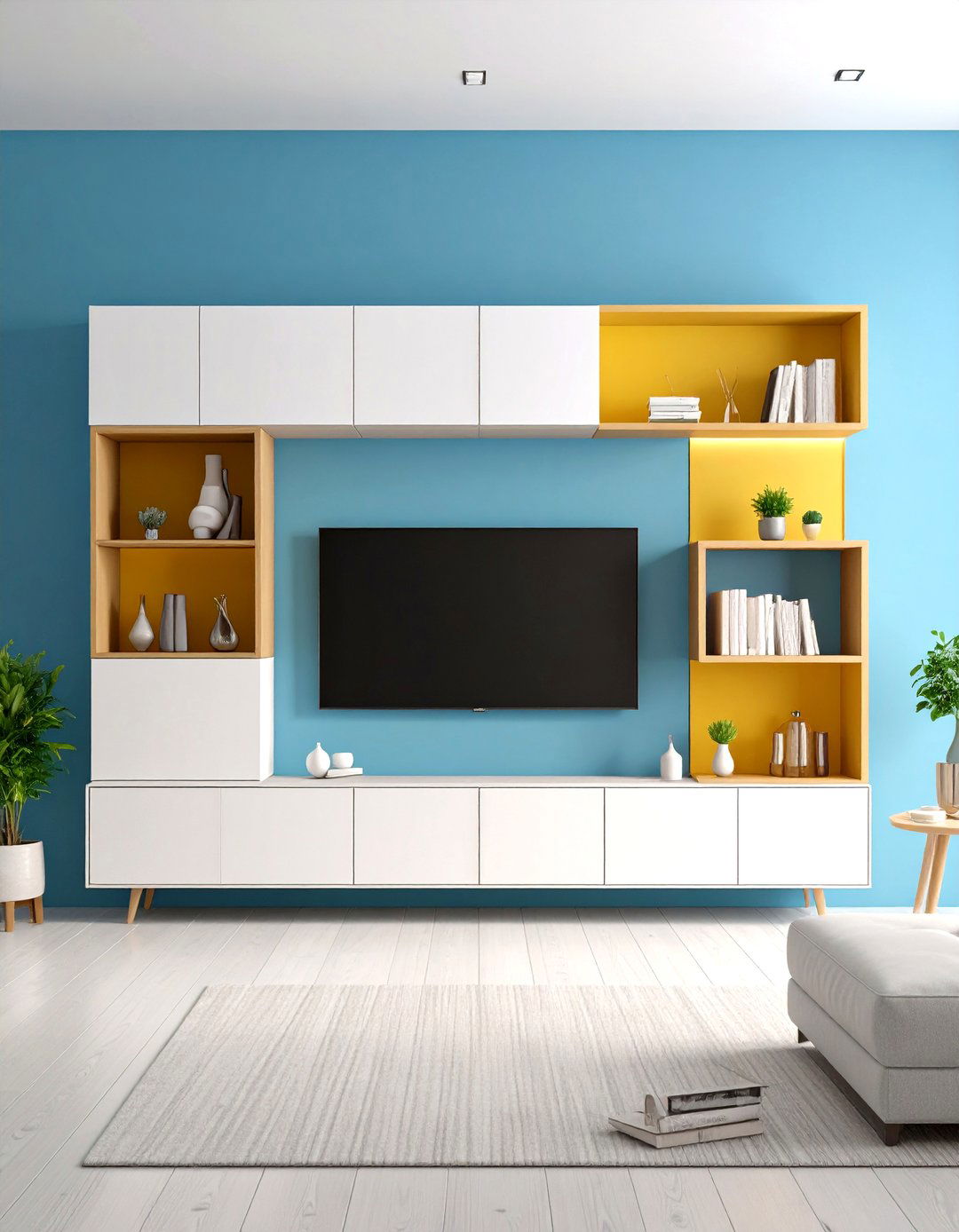 Contemporary TV Wall with Asymmetrical Floating Elements - 24 Tv Wall Ideas