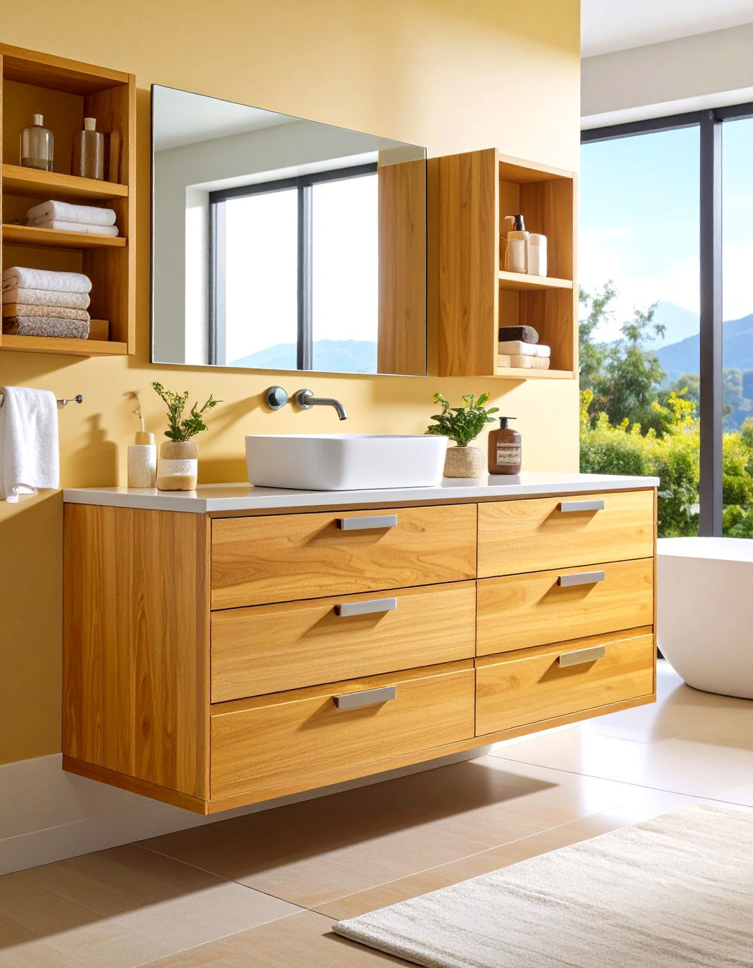 Contemporary Teak Floating Drawer System - 24 Wood Bathroom Vanity Ideas