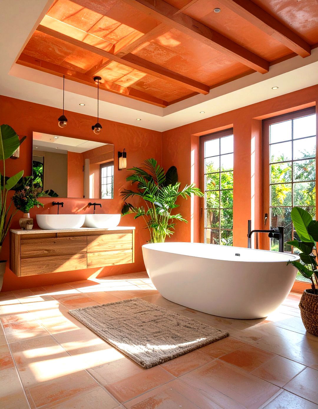 Contemporary Terracotta Ceiling Feature - 24 Terracotta Bathroom Ideas