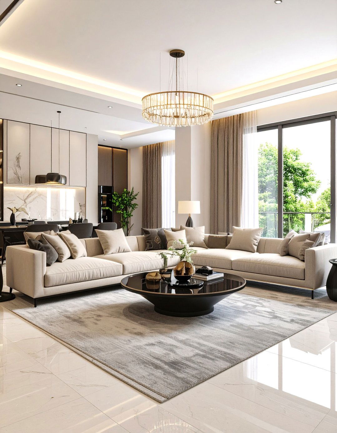 Contemporary Transitional Black and Beige Living Room - 24 Black and Beige Living Room Ideas