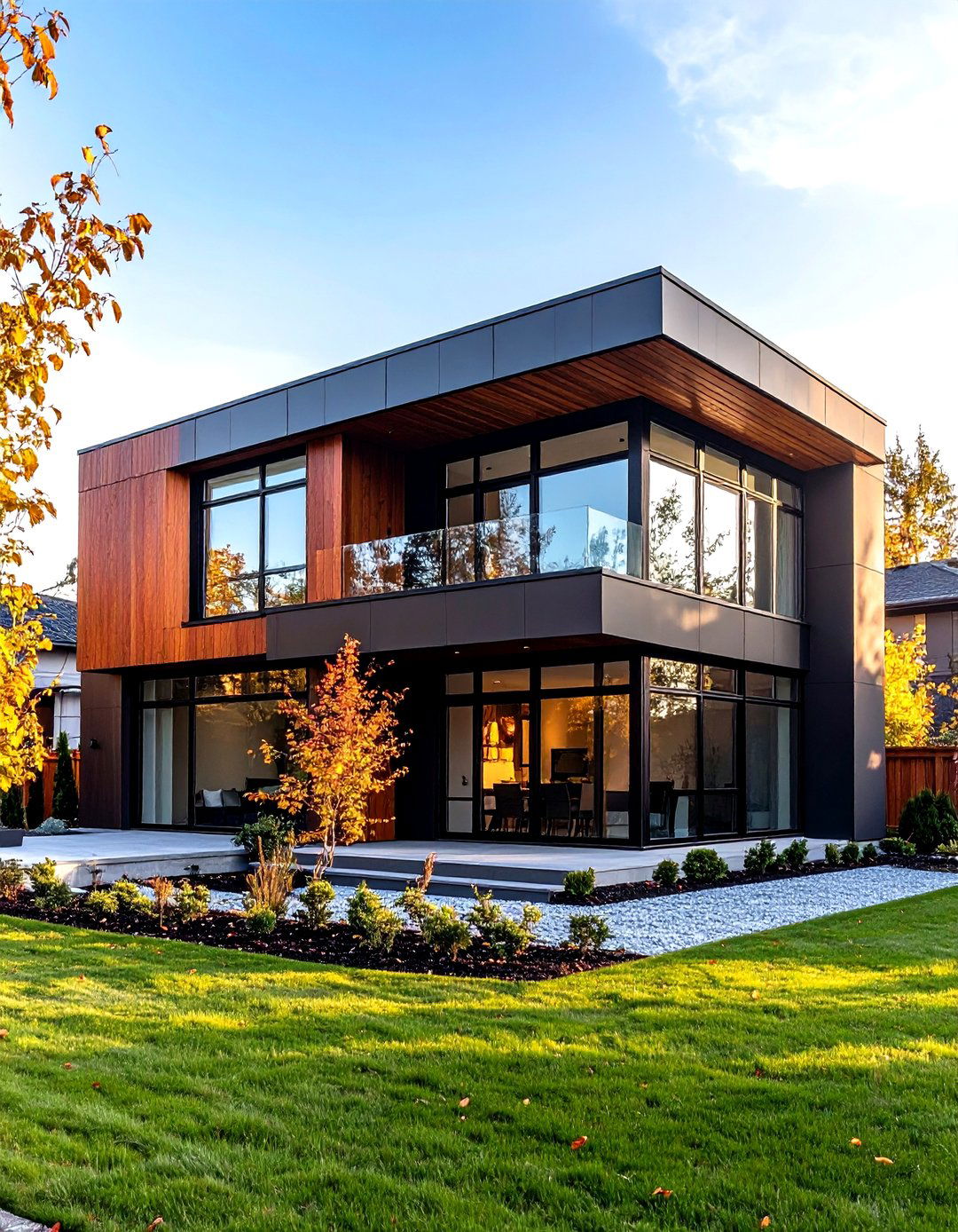 Contemporary Two Story Brown Metal Siding - 24 Dark Brown House With Black Trim