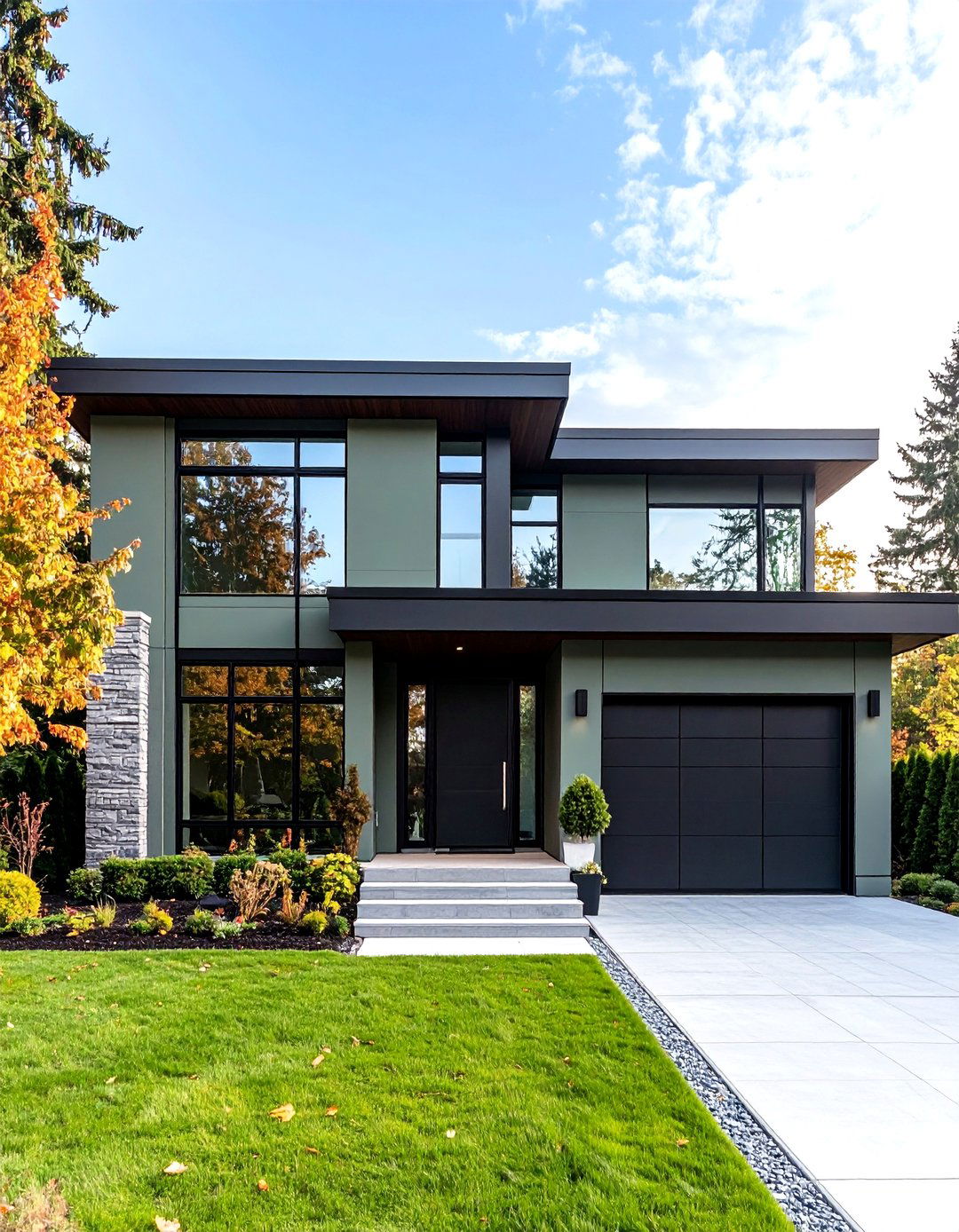 Contemporary Two Story Sage Green House with Black Accents - 24 Sage Green House With Black Door