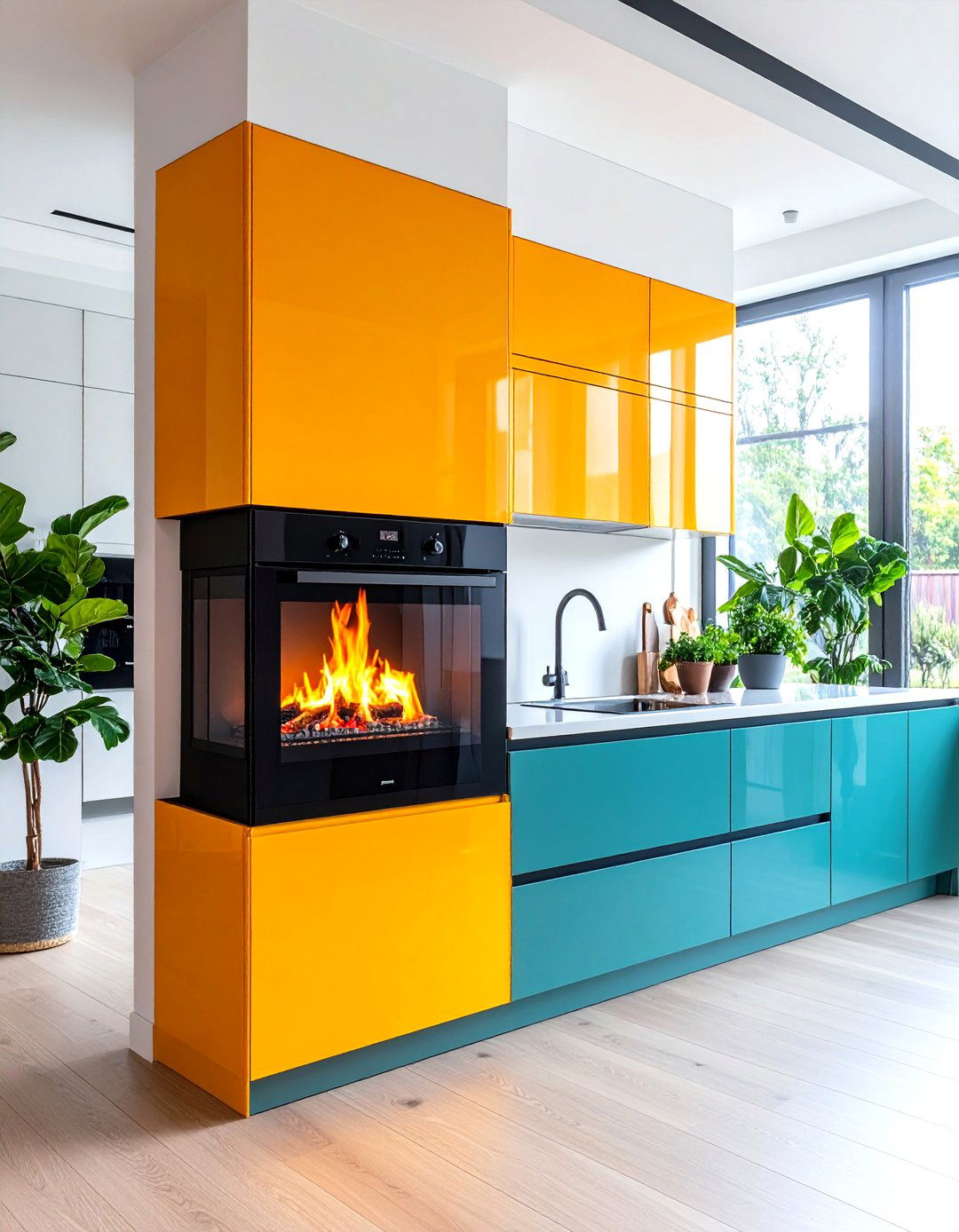 Contemporary Wall Mounted Kitchen Fireplace - 24 Kitchens With Fireplaces