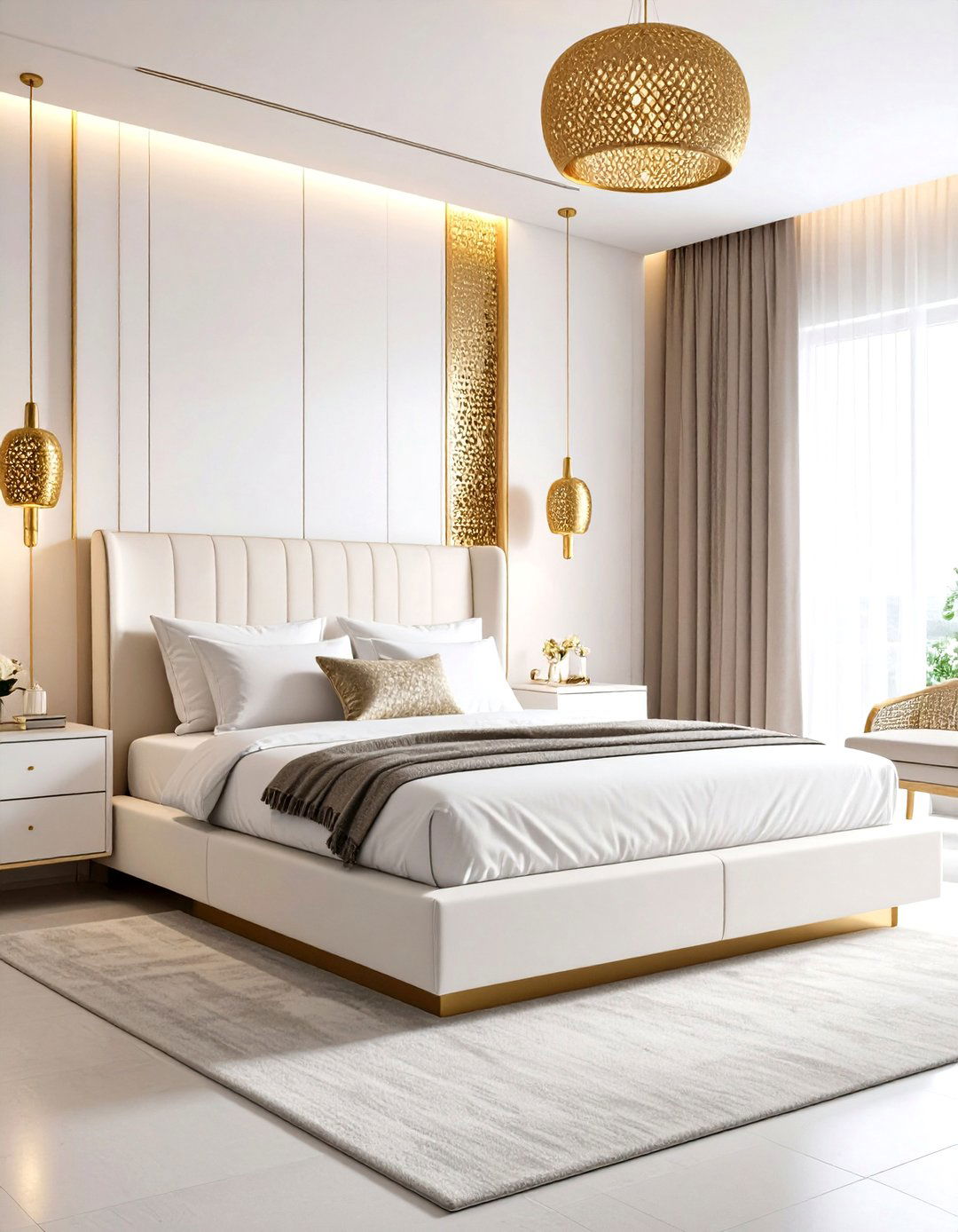 Contemporary White Bedroom with Innovative Gold Technology - 24 White and Gold Bedroom Ideas