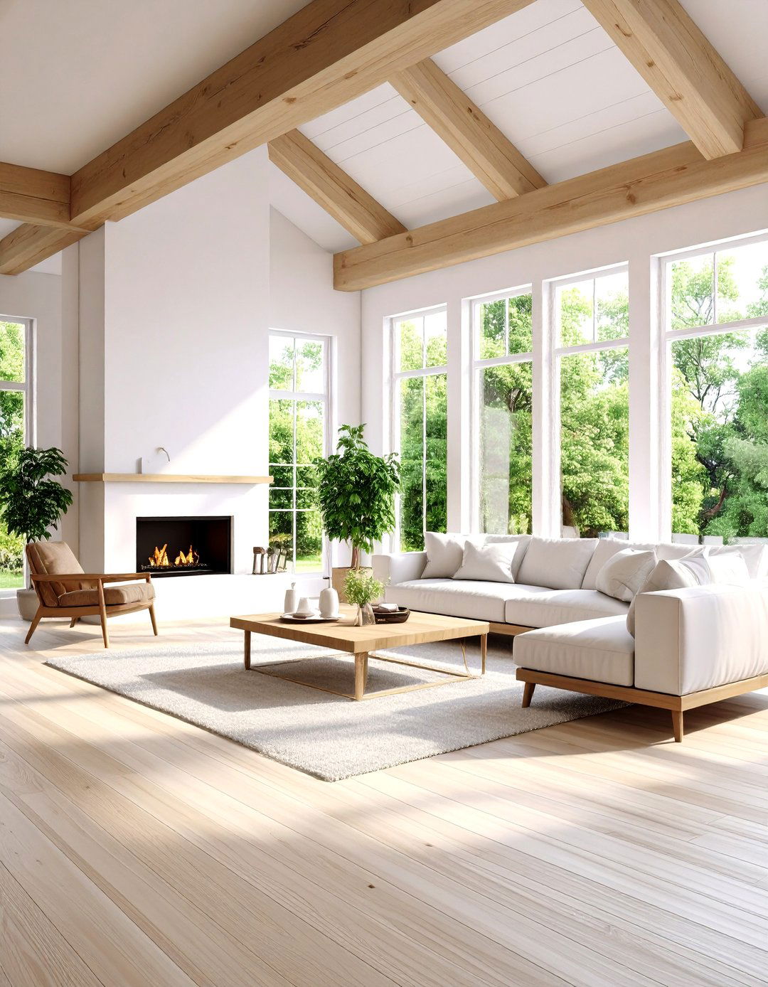 Contemporary White Fireplace With Painted Beam Ceiling - 24 Rooms With Fireplaces With Vaulted Ceilings Features