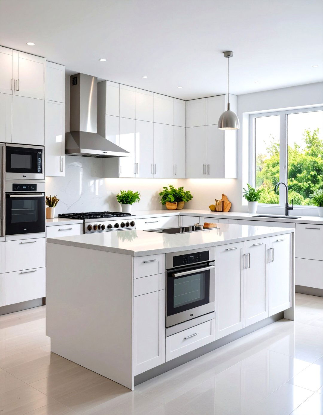 Contemporary White Flat Panel Cabinets with Integrated Stainless Appliances - 24 White Kitchen with Stainless Steel Appliances Ideas