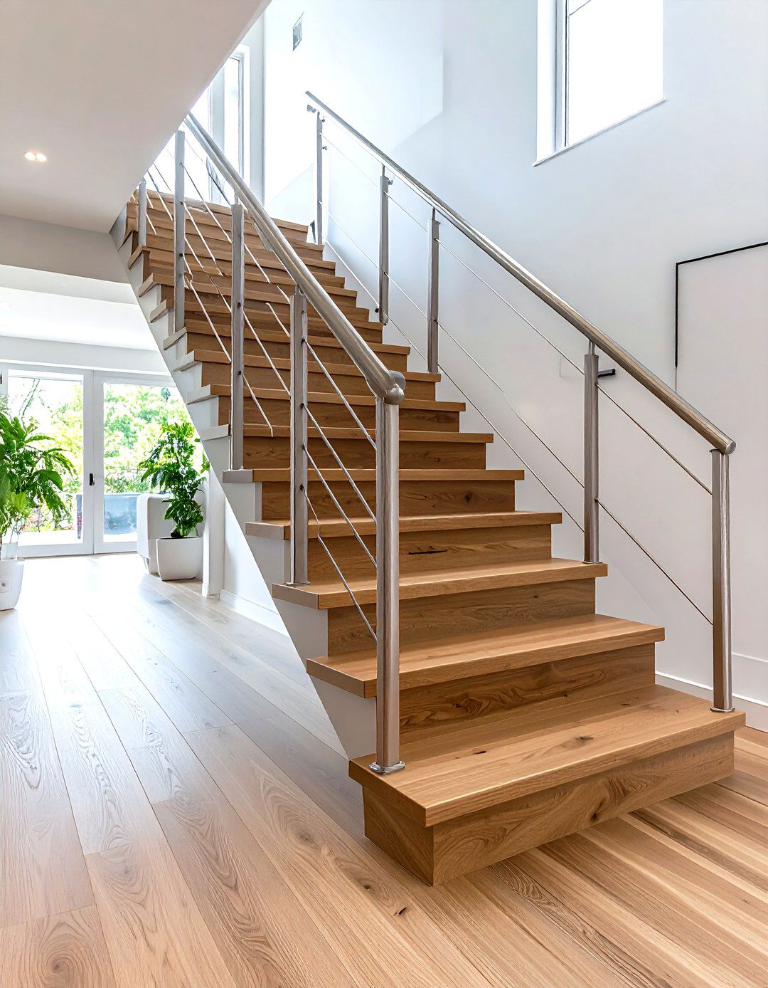Contemporary White Oak Staircase with Metal Accents - 24 White Oak Staircase Ideas
