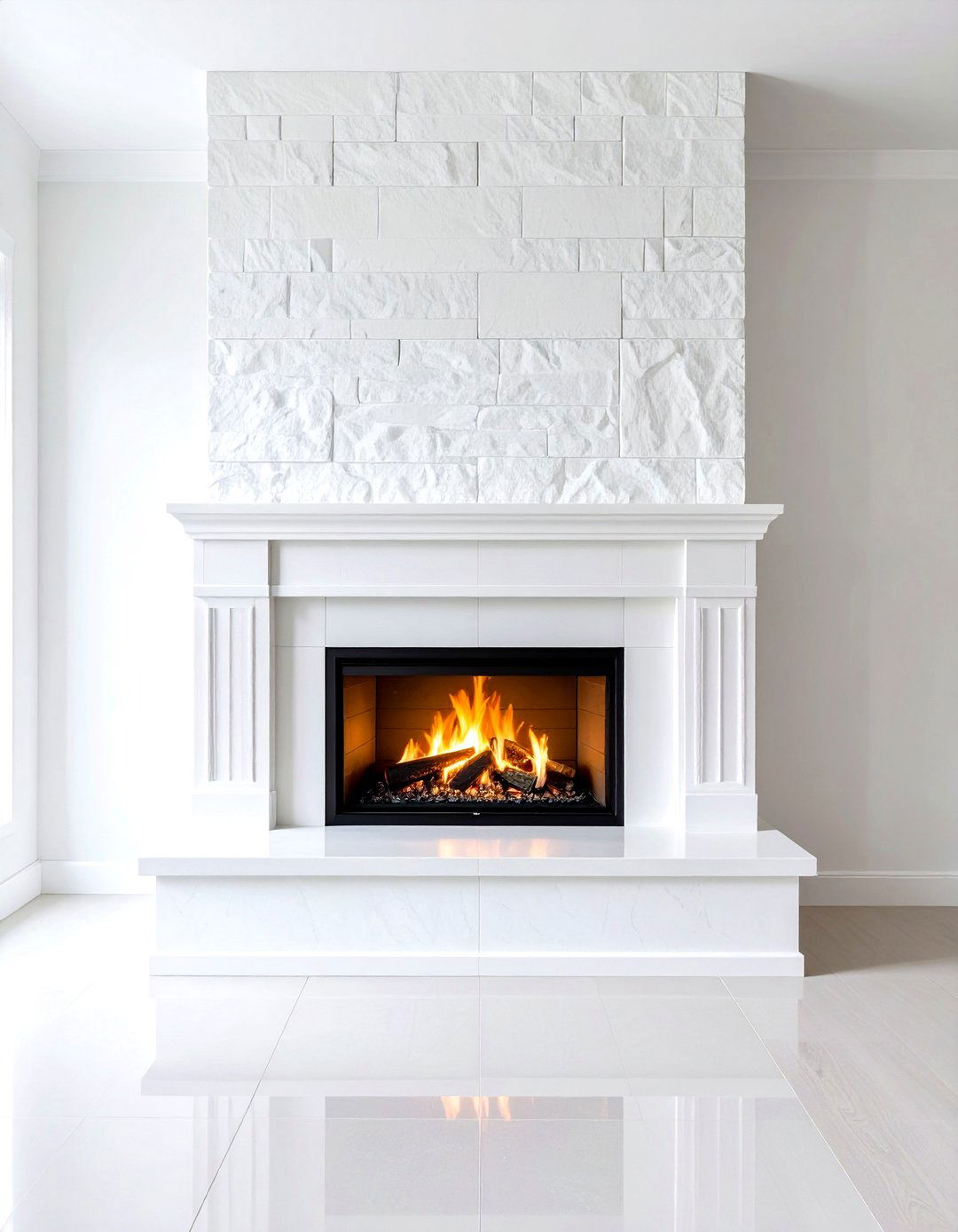 Contemporary White Stone Slab Fireplace - 24 White Fireplace Ideas