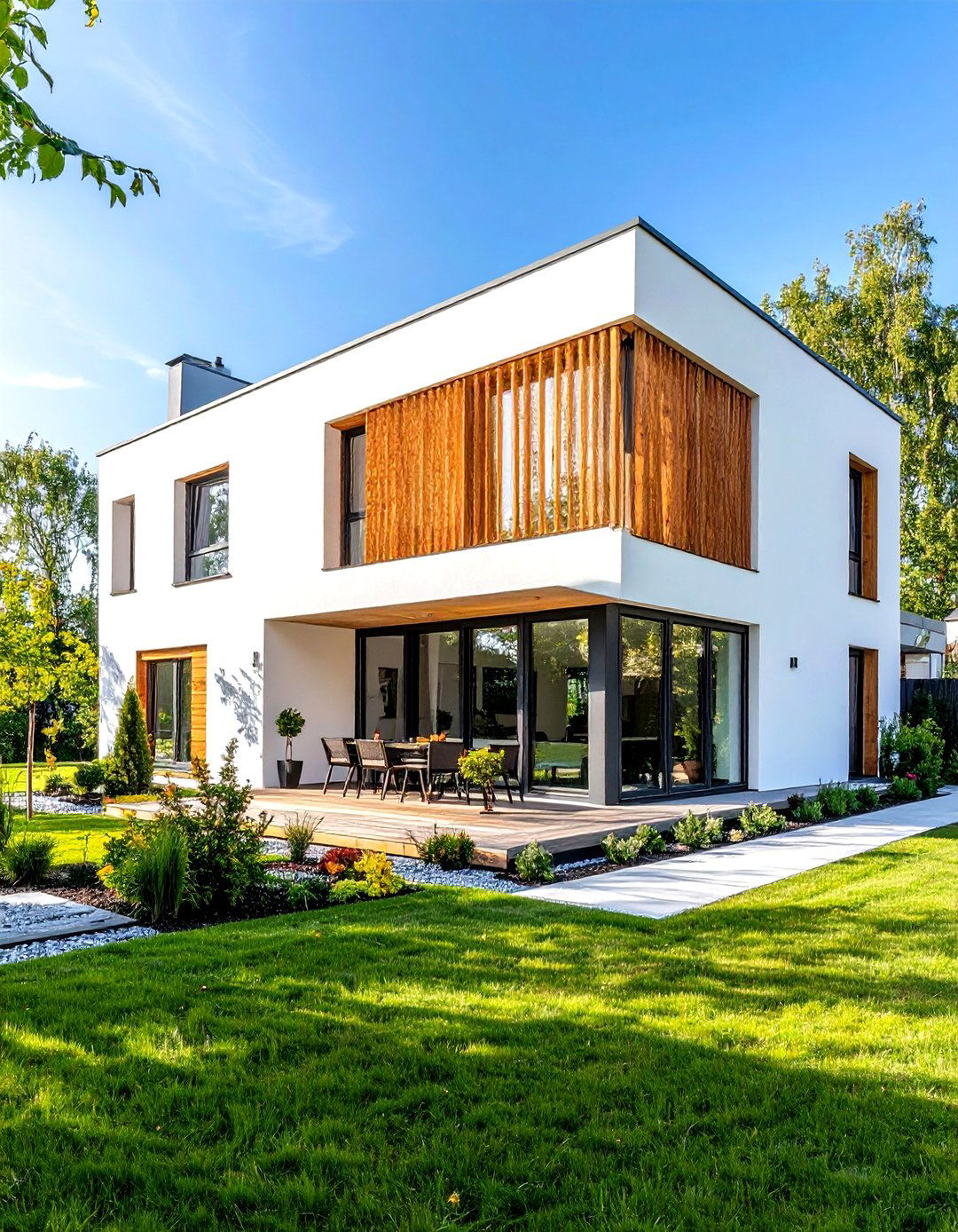 Contemporary White with Cedar Wood Slat Screens - 24 White Home Exterior Ideas