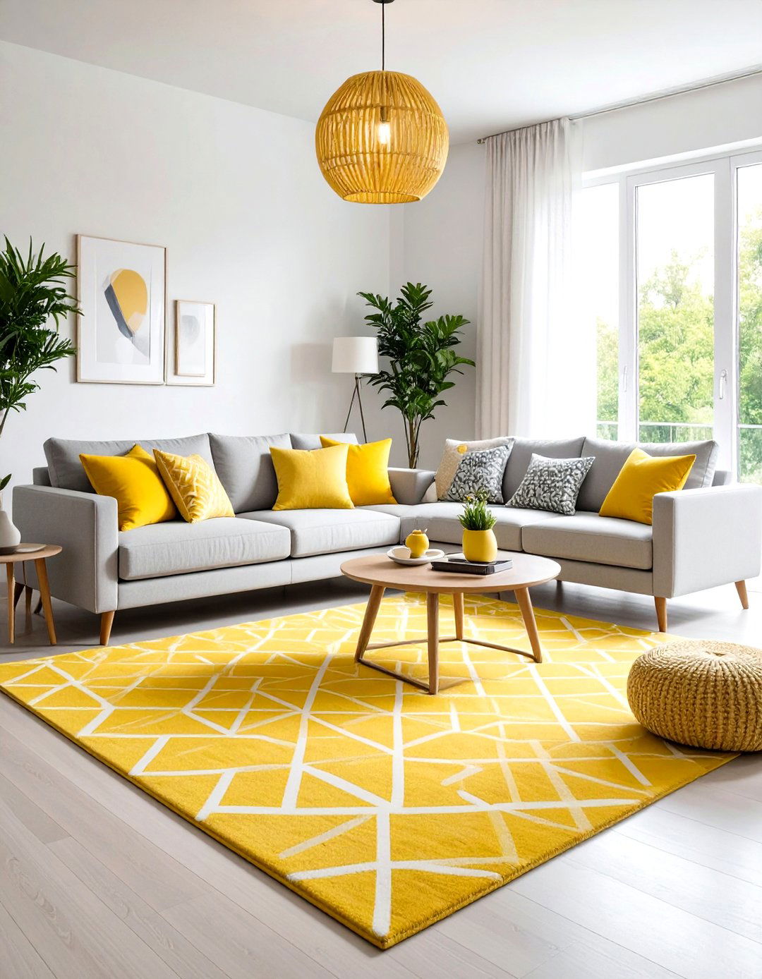 Contemporary Yellow Area Rug Statement - 24 Grey and Yellow Living Room Ideas