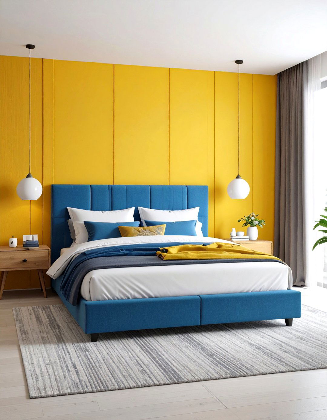 Contemporary Yellow and Blue Bedroom - 24 Yellow Bedroom Ideas