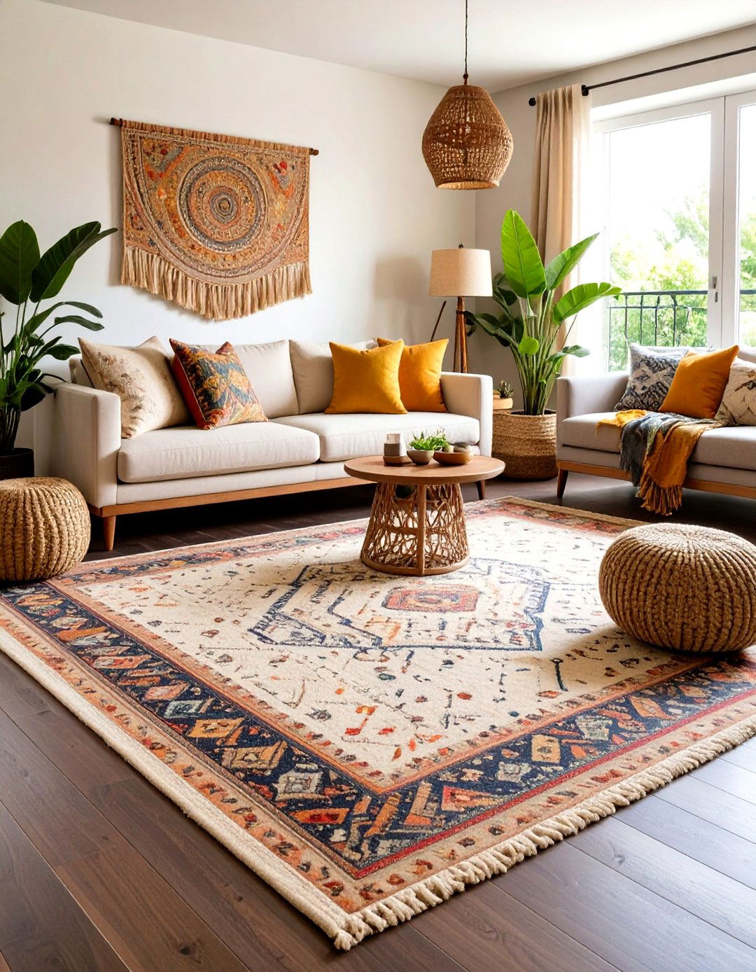 Contrasting Area Rugs and Textiles - 24 Dark Brown Floor Living Room Ideas