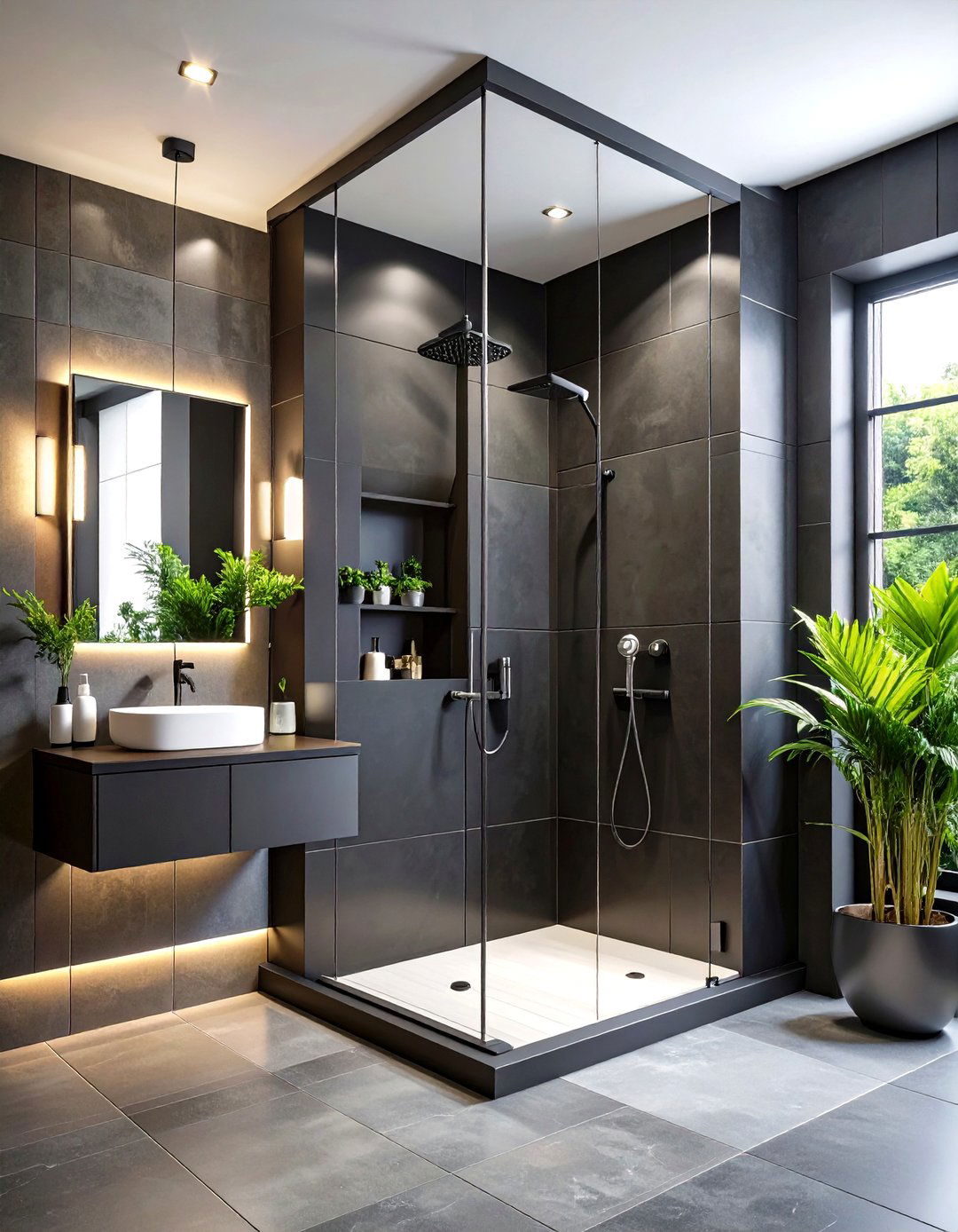 Contrasting Black Tile Statement Niche - 24 Shower Niche Ideas