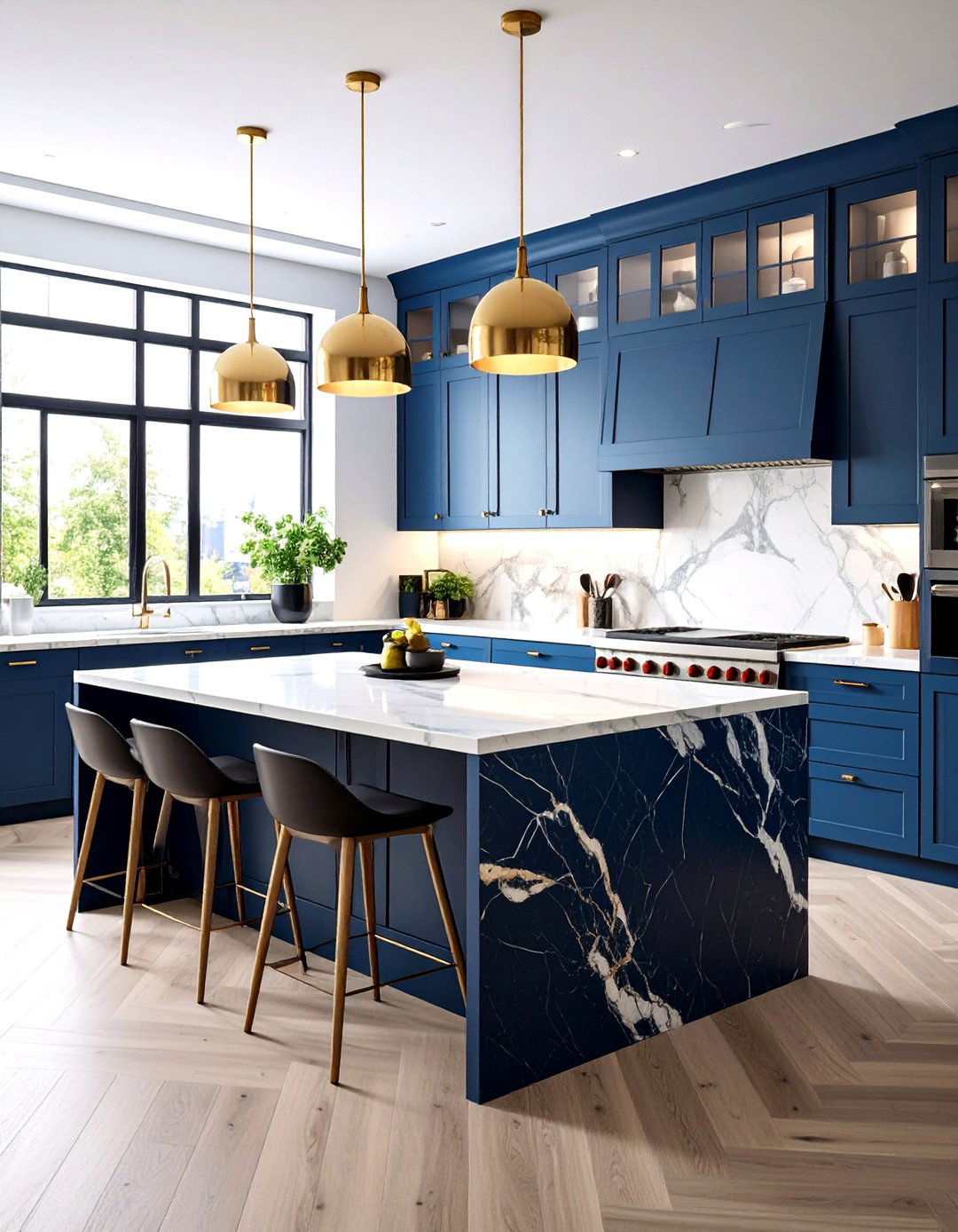 Contrasting Marble and Cabinet Colors - 24 Marble Kitchen Island Ideas