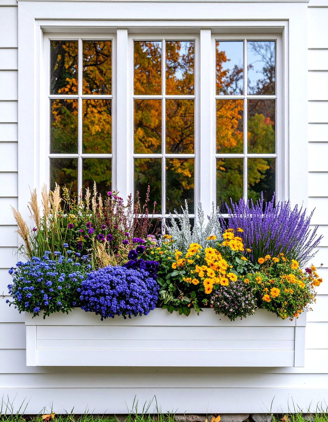 Cool Toned Purple and Blue Fall Garden - 24 Fall Flower Box Ideas