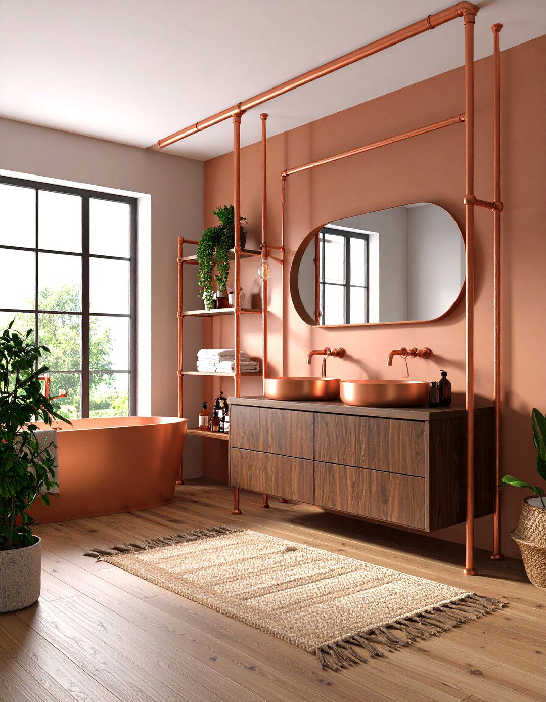 Copper Accent Bathroom with Warm Metallic Elements - 24 Modern Bathroom Decor Ideas