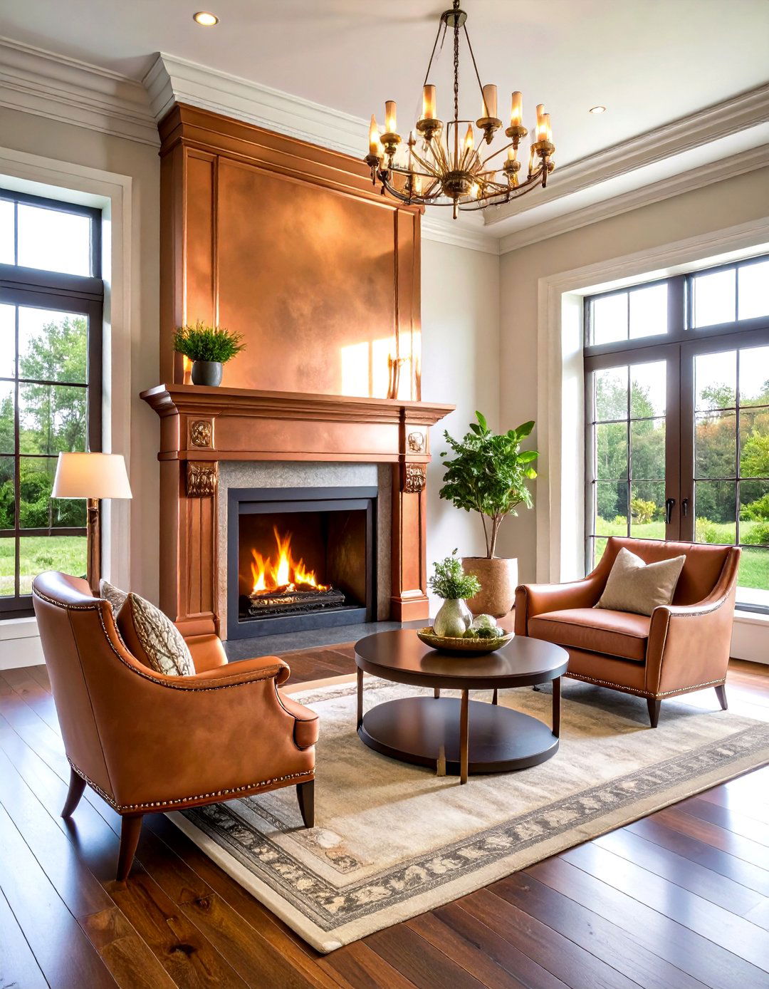 Copper Accent Fireplace Surround - 24 Faux Fireplace Ideas
