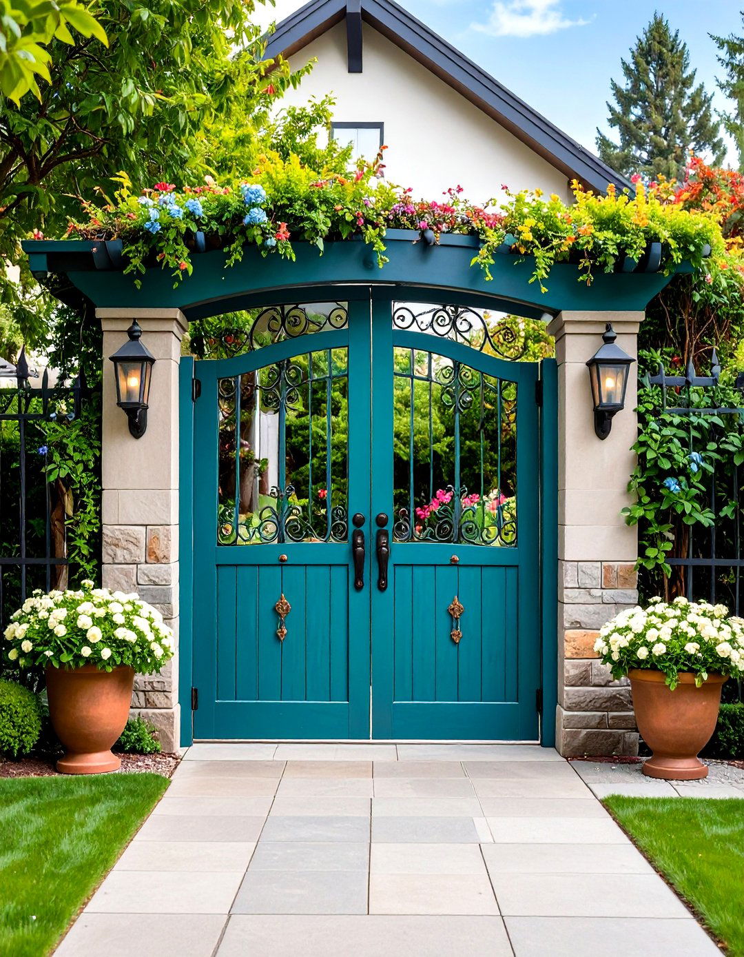 Copper Accent Gate with Patina Finish - 24 Front Door Gate Ideas