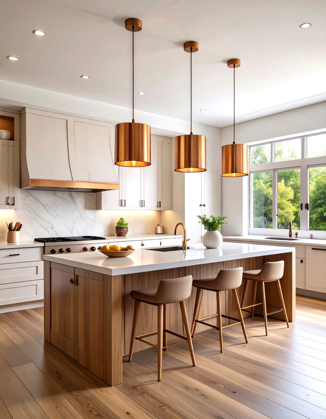 Copper Accent Lighting Fixtures - 24 Mid-century Modern Kitchen Ideas