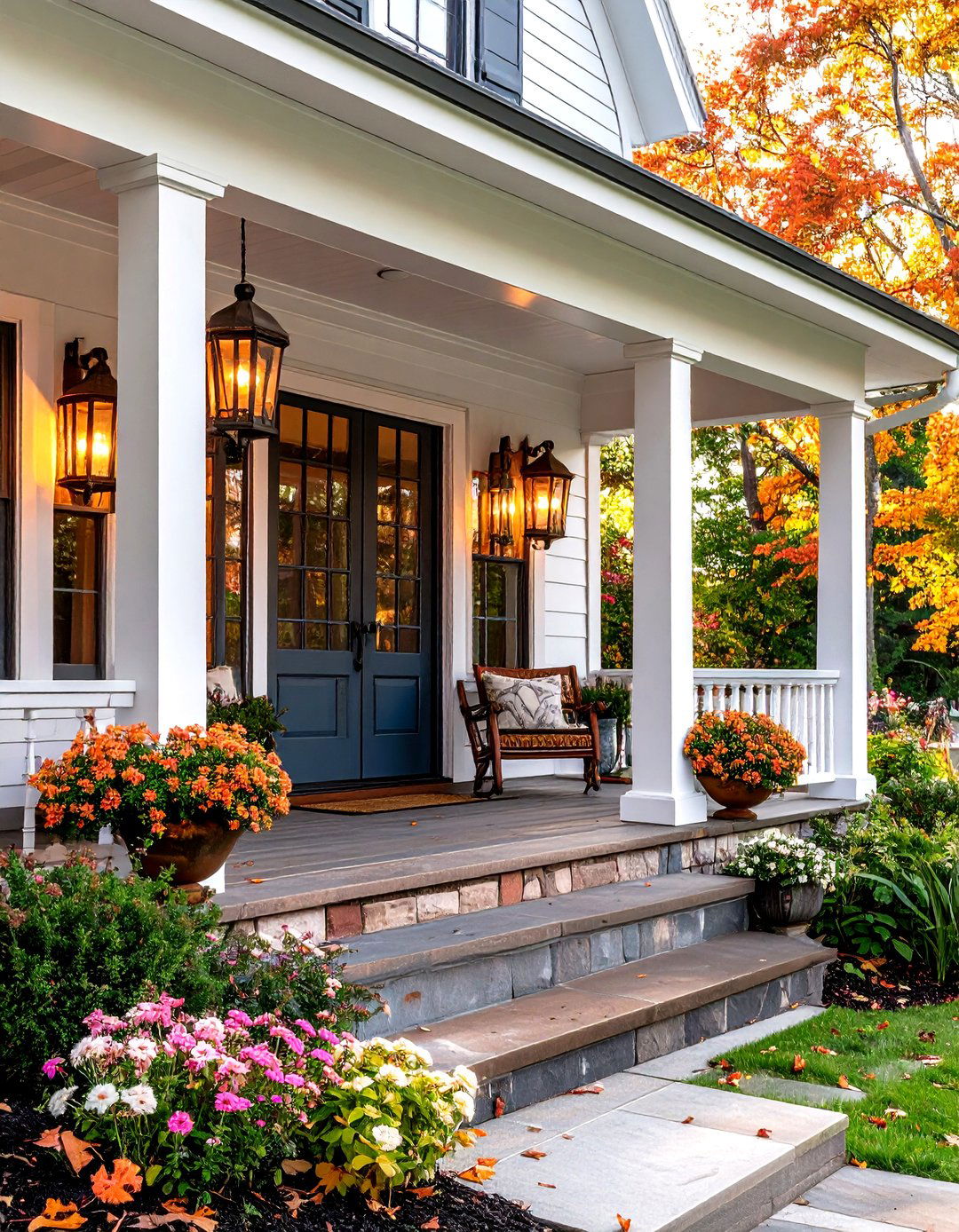 Copper Accent Lighting Porch - 24 Small Cape Cod Front Porch Ideas