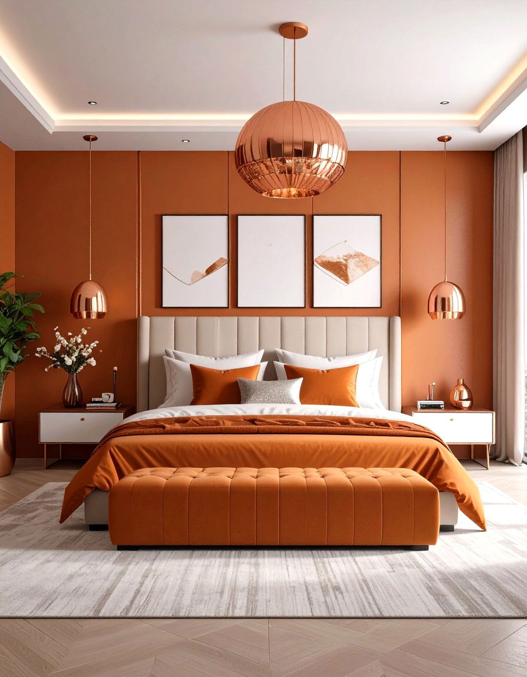 Copper Accent Modern Bedroom - 24 Fall Bedroom Decor Ideas