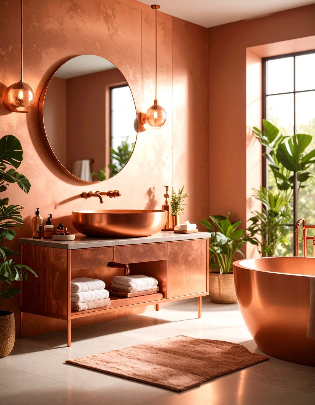Copper Accent Warmth - 24 Romantic Bathroom Ideas