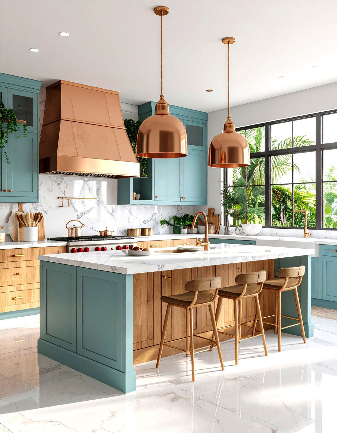 Copper Accents with Tropical Patina - 24 Tropical Kitchen Ideas