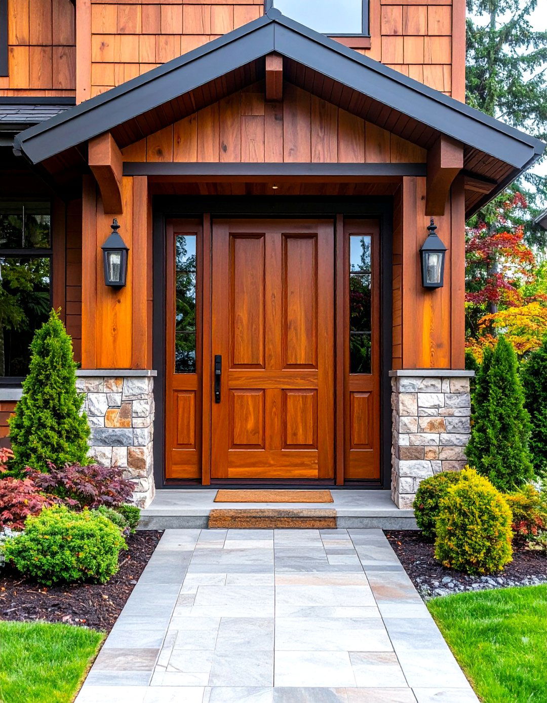Copper Bronze Cedar Front Door with Metallic Warmth - 24 Cedar Front Door Colors Ideas
