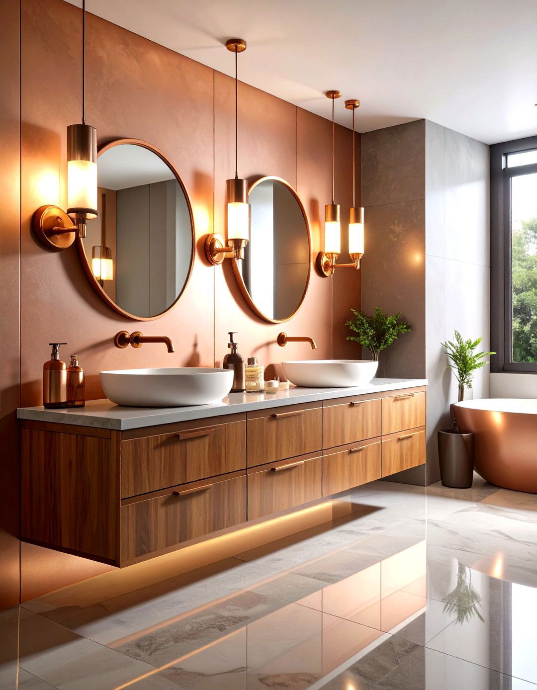 Copper Fixture Bathroom Accents - 24 Masculine Bathroom Ideas