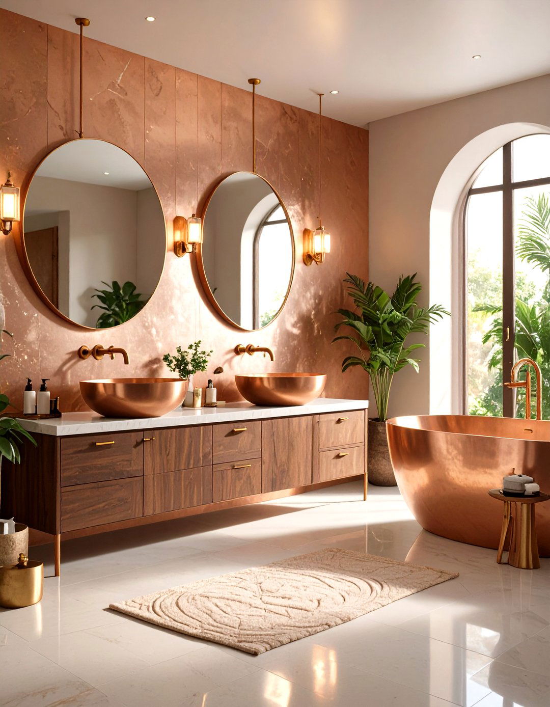 Copper Fixture Natural Bathroom Warmth - 24 Natural Bathroom Ideas