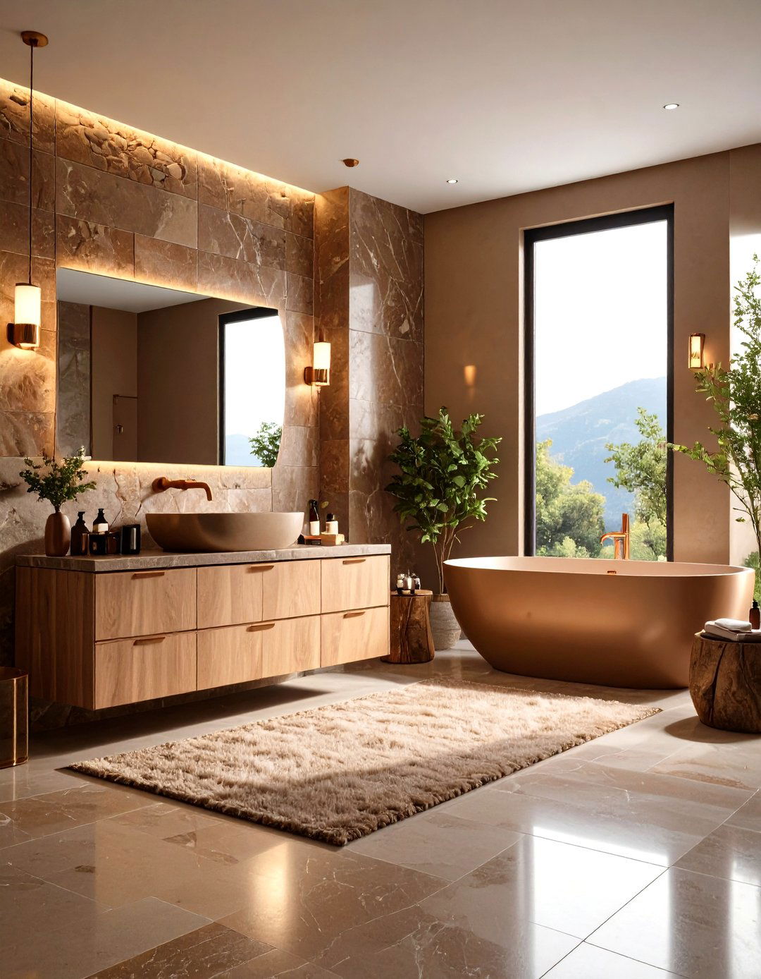 Copper Gold and Brown Earthy Bathroom - 24 Gold Bathroom Ideas