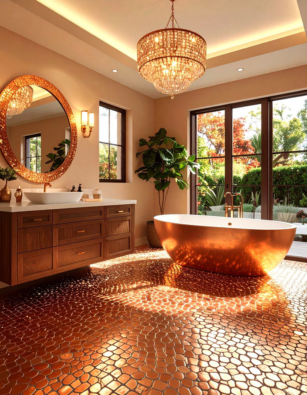 Copper Metallic Luxury Statement - 24 Penny Tile Bathroom Floor Ideas