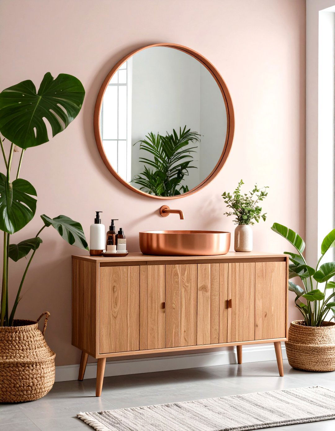 Copper Mirror Accents - 24 Scandinavian Bathroom Ideas