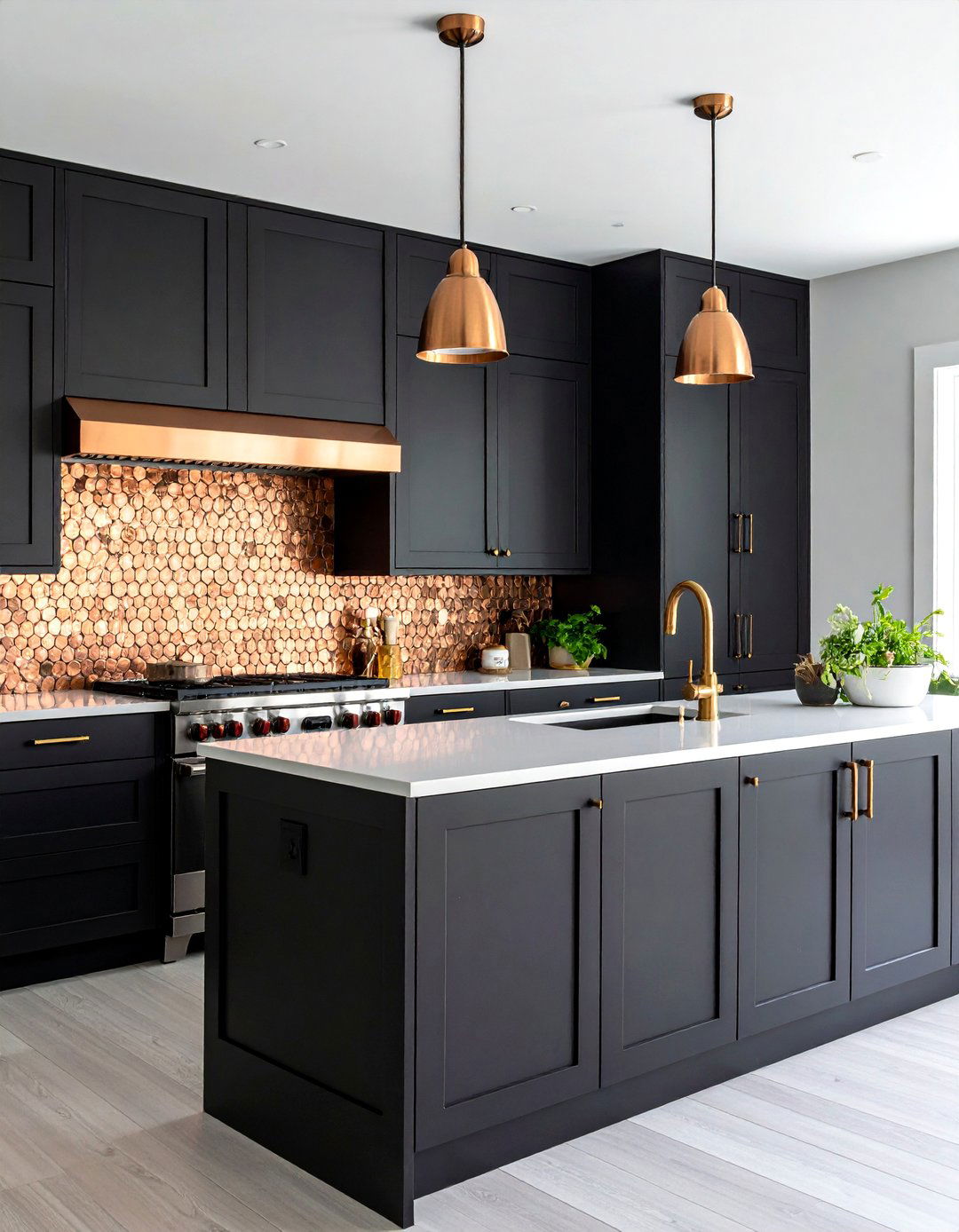 Copper Penny Tile Backsplash Design - 24 black and copper kitchen ideas