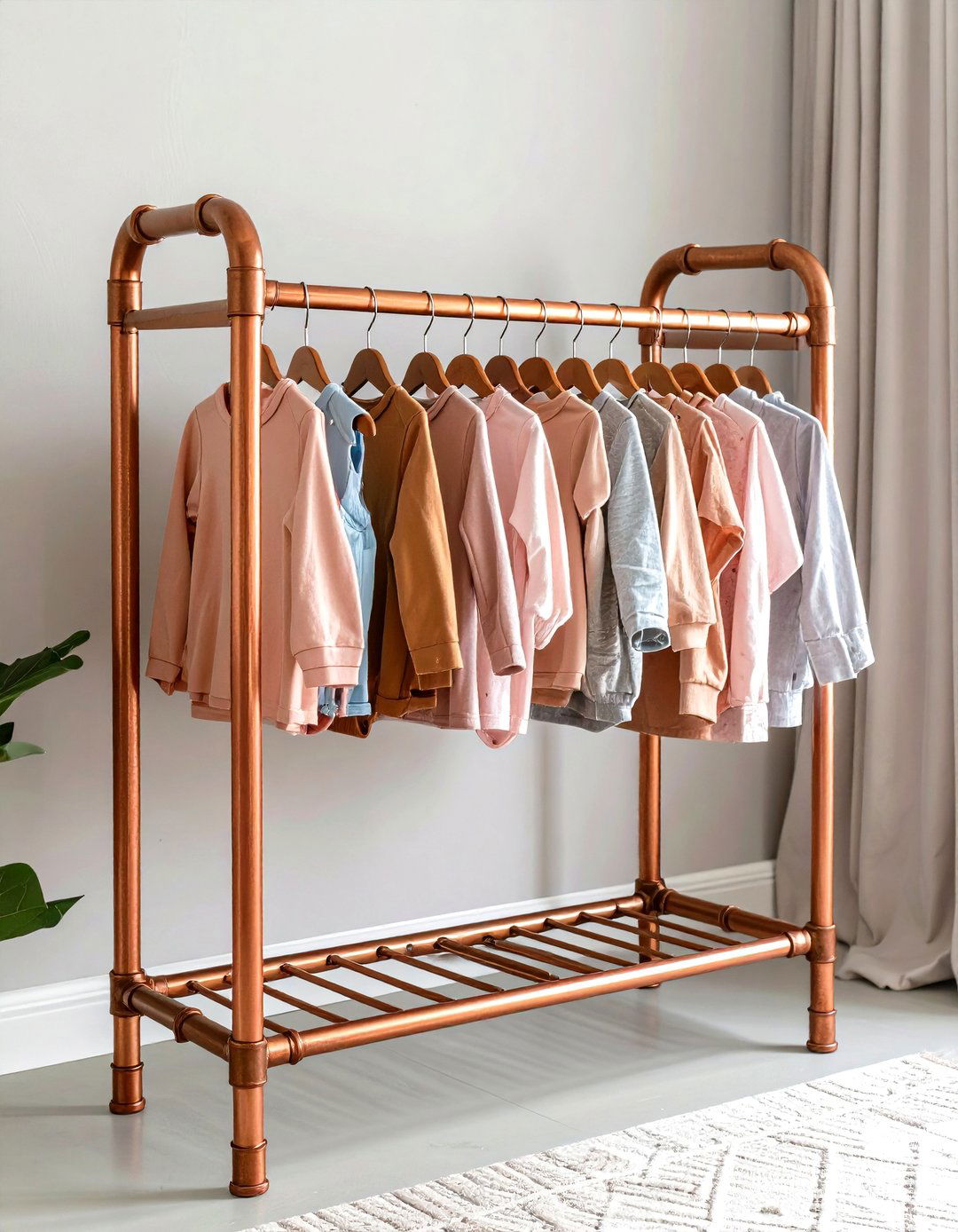 Copper Pipe Clothing Rack - 24 Rustic Nursery Ideas