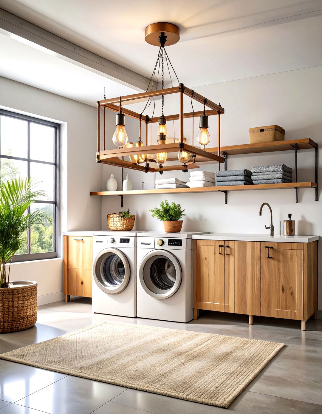 Copper Pipe Industrial Chandelier - 24 Laundry Room Lighting Ideas