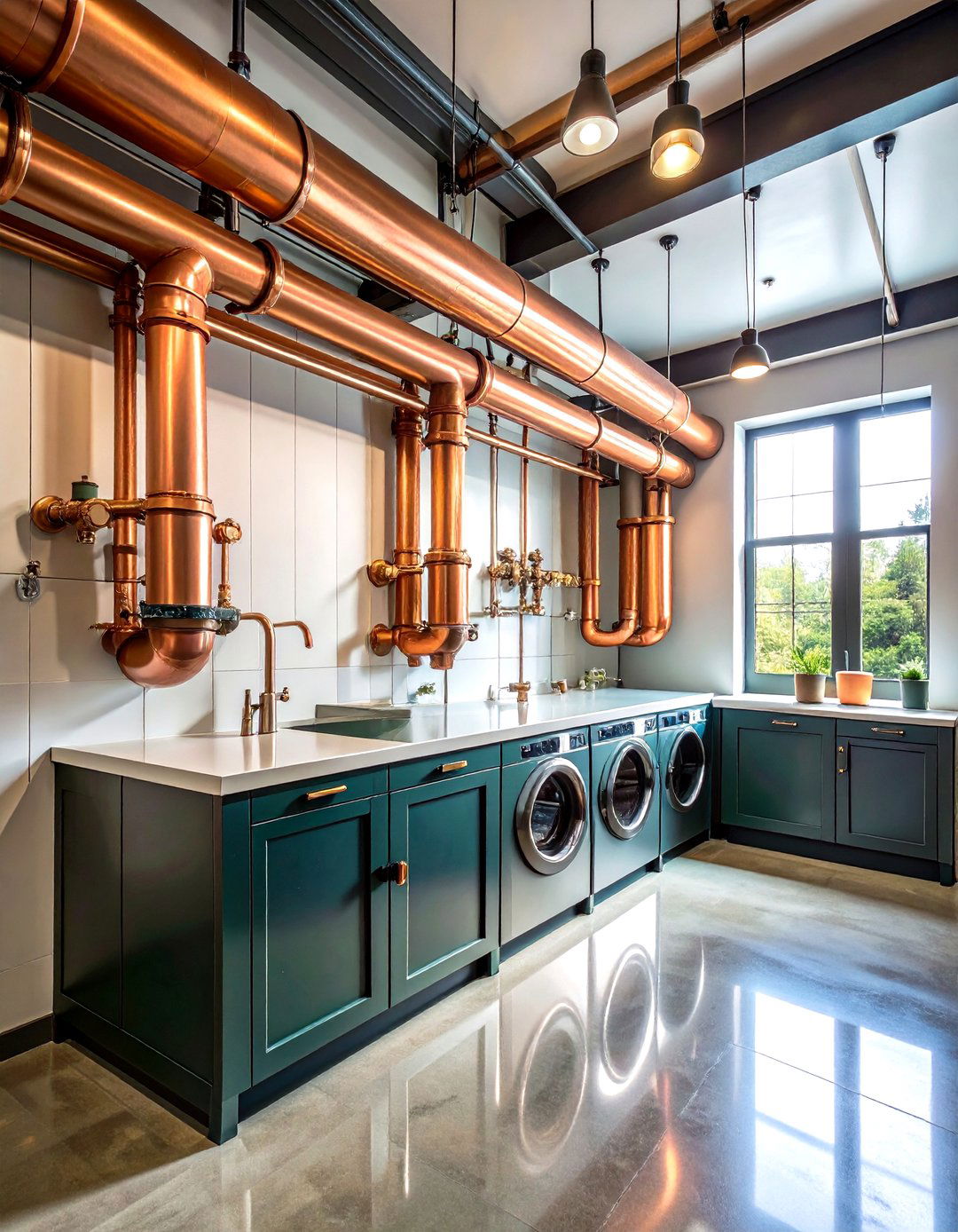 Copper Pipe Industrial Details - 24 dark & moody laundry room ideas