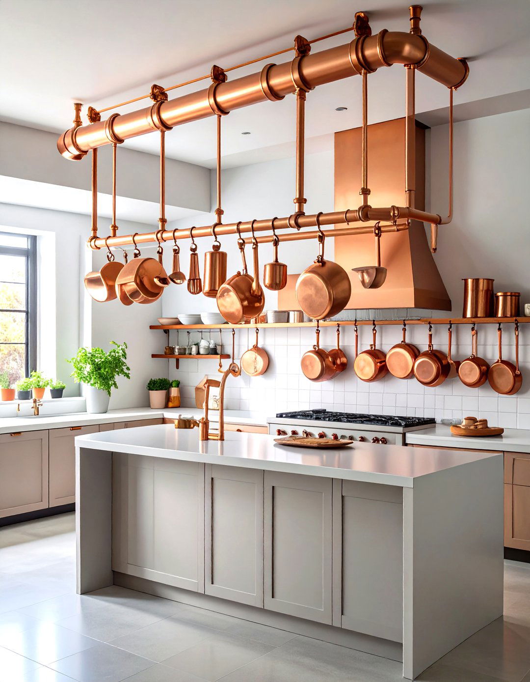 Copper Pipe Pot Racks - 24 Industrial Kitchen Ideas